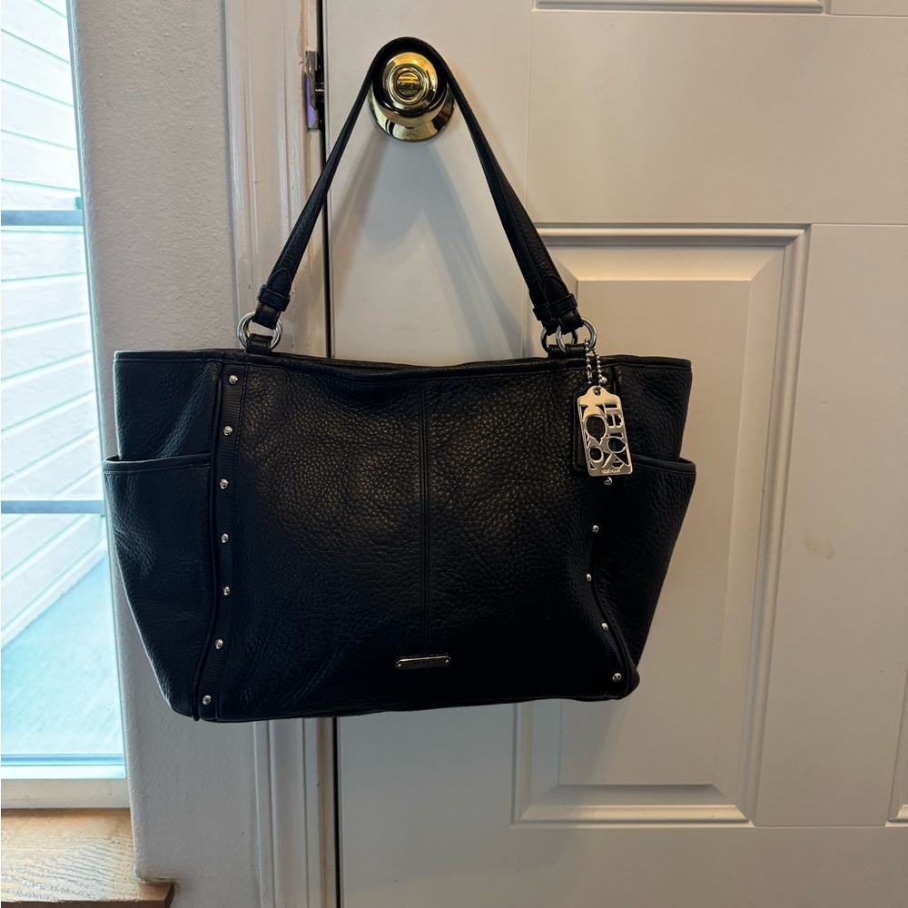 Coach Black Park Carrie Studded Leather Hobo Satchel with Coach tags. April 2014